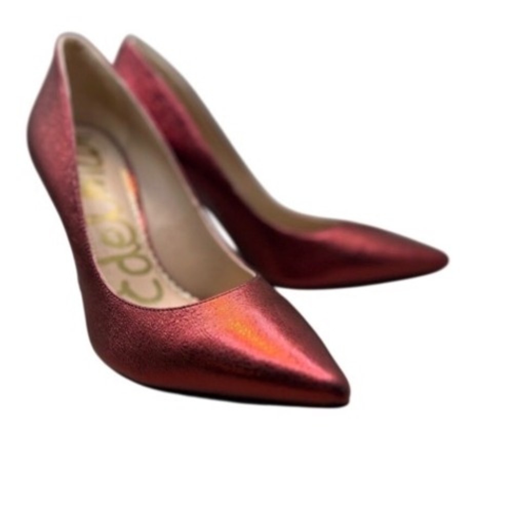 Sam Edelman Red Metallic Stiletto Heels Pointed Toe Pumps Women 7.5 Glam Festive